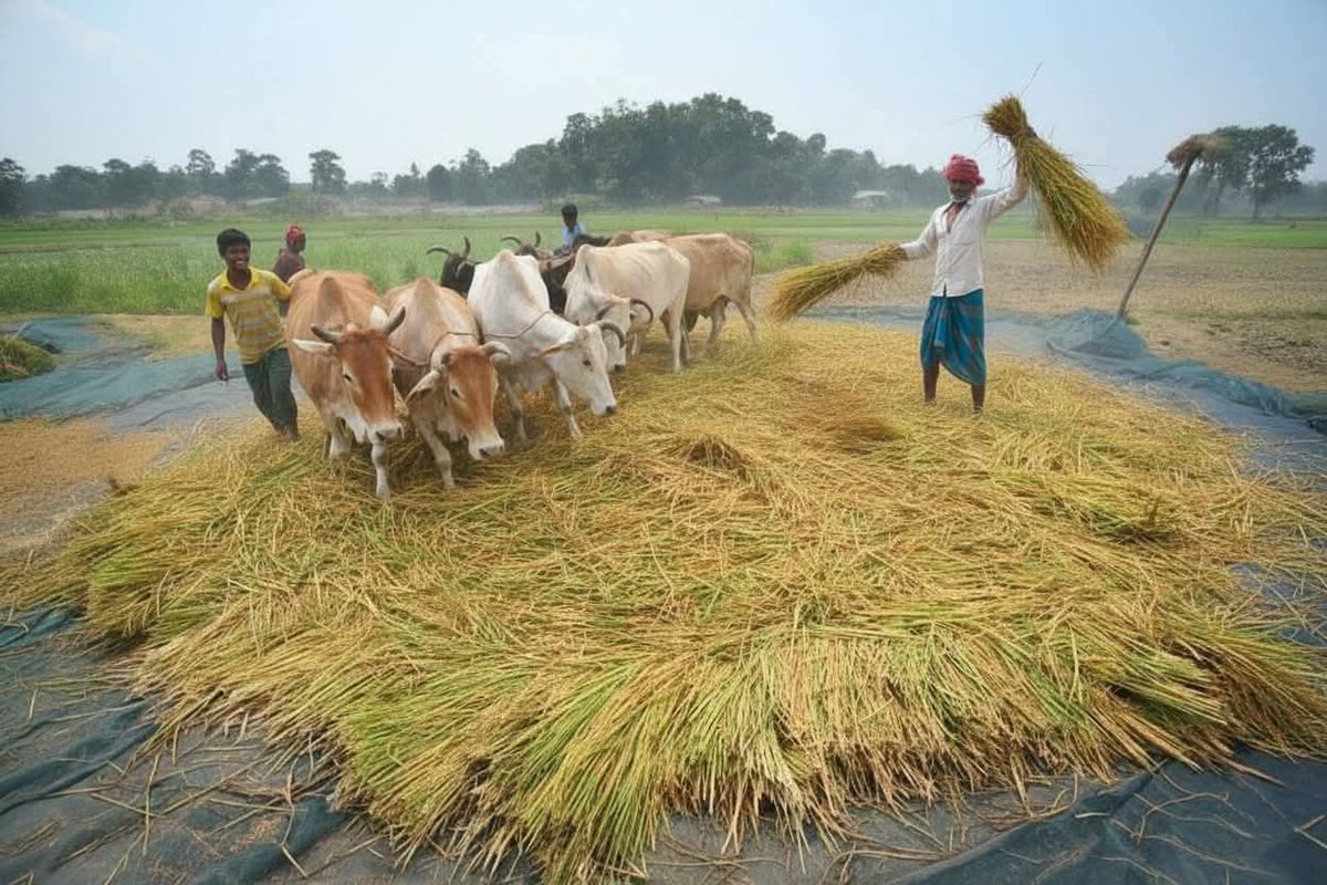 mihad06's tweet photo. Good noon everyone. 
Under the warm mid-day sun, the farmers keep their rhythm—turning hard work into golden harvest. https://t.co/83YrtNFYSa