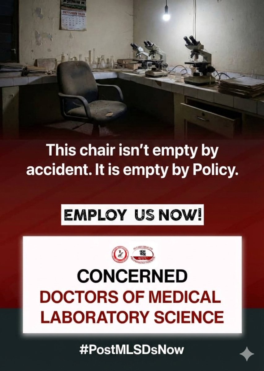 Dr_AM_Sarpong's tweet photo. The Empty Chair is Policy. 💔
 @mohgovgh: This chair in the lab isn't empty by accident. It is empty by Policy. Our MLSD certificate and AHPC license confirms our competence. Your delay costs lives. EMPLOY US NOW!
 #PostMLSDsNow https://t.co/RwP3BOAgTa