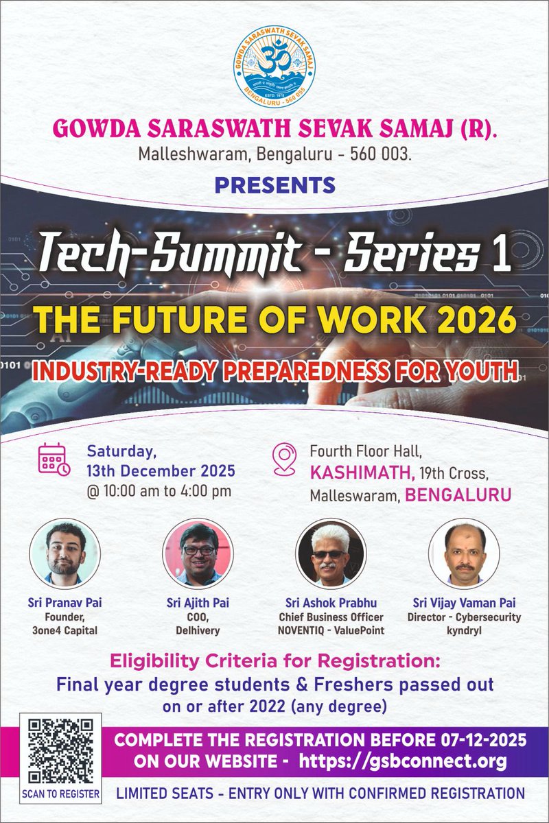🚨 Last Few Seats Left!
Our Tech Summit Series Future of Work 2026 is happening this Saturday, 13th December at Kashimath, Bangalore.

Don’t miss your chance to get real, practical and actionable insights on your future career possibilities.
Register today — seats filling fast!
