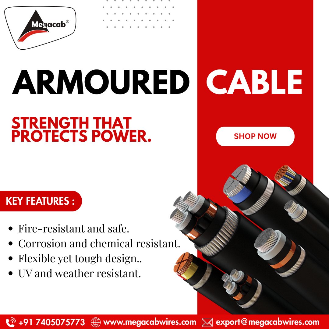 _megacabwires's tweet photo. Power needs protection—and Megacab Armoured Cables deliver it. ⚡
👉 https://t.co/D0doEL17pE
📞 +91 7405075773#Megacab #ArmouredCable #PowerCables #ElectricalSafety #Engineering #IndustrialSolutions #CableProtection #Durability #Infrastructure #QualityCables https://t.co/2e8PKcP9ZC