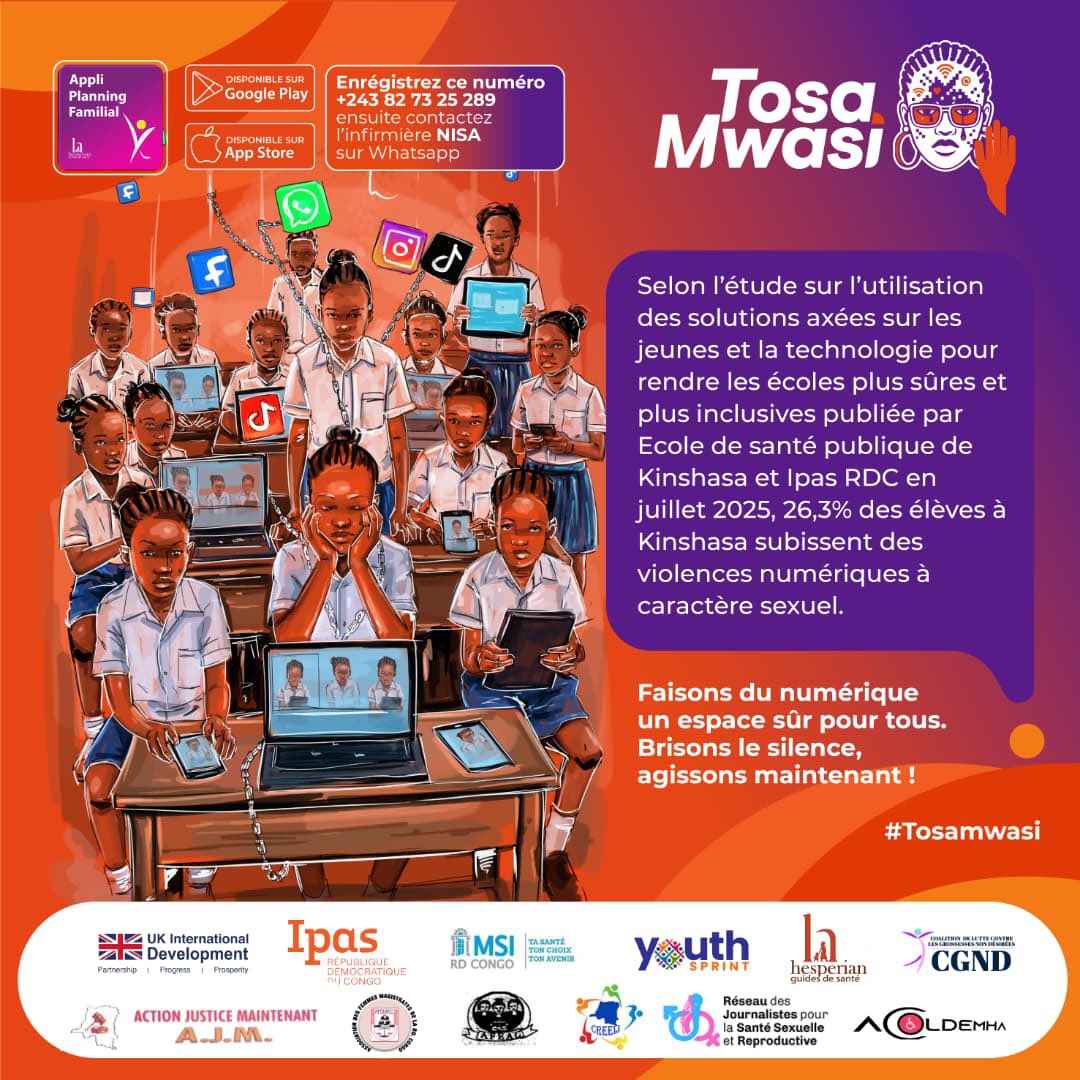 enable_rdc's tweet image. #TOSAMWASI

Une recherche conduite par l’École de santé publique de Kinshasa avec @MakokiYaMwasi révèle que 26% des élèves de kin sont victimes de violences numériques à caractère sexuel.  

Aidons nos élèves 🇨🇩 à identifier, signaler et  dénoncer ces violences en ligne.