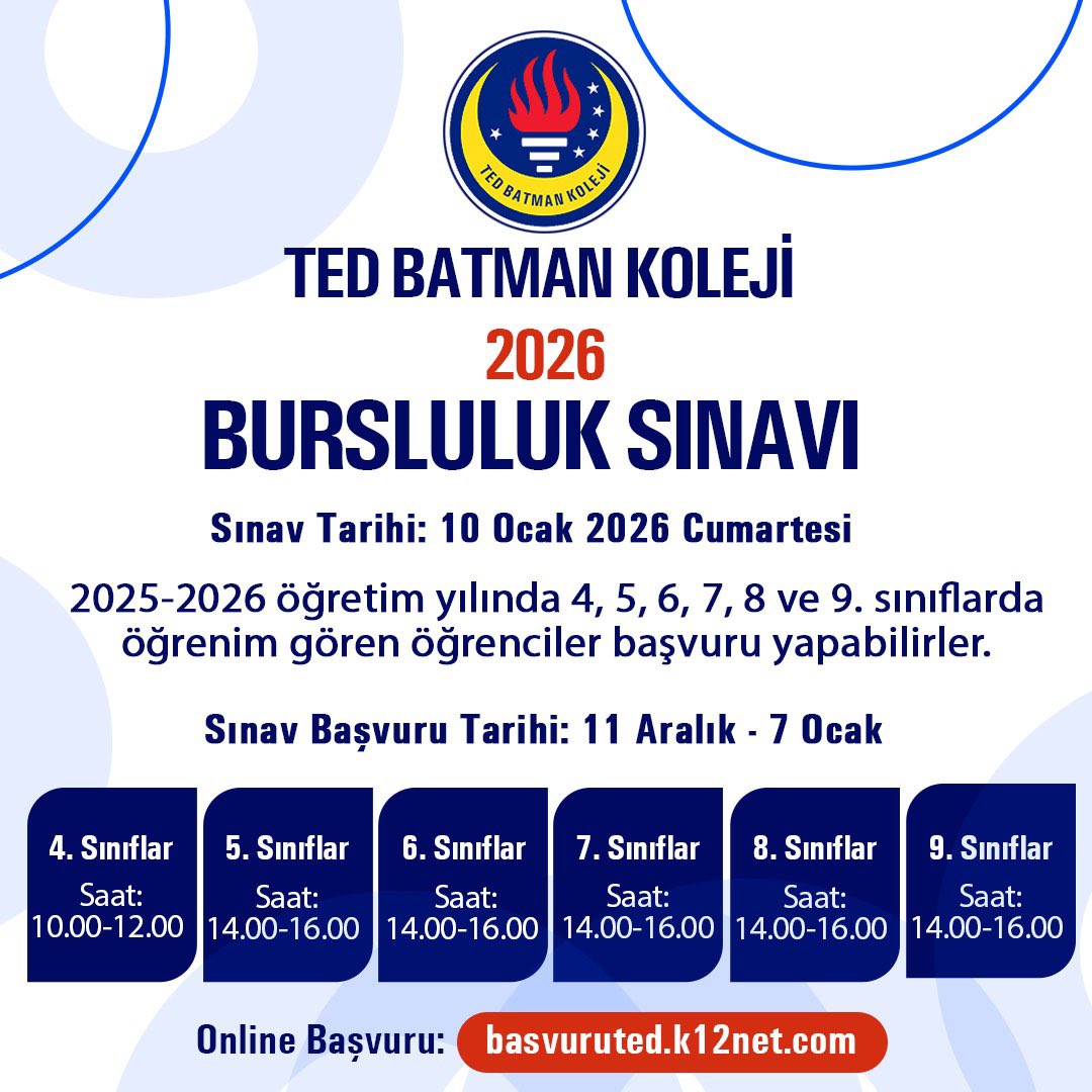 TED Batman Koleji 2026 Bursluluk Sınavı Başvuruları Başladı!

Online başvuru: basvuruted.k12net.com