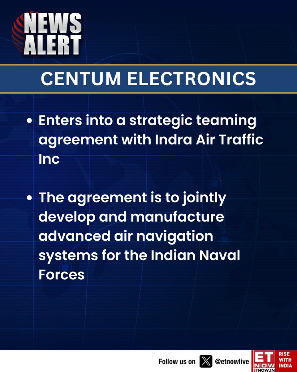 ETNOWlive's tweet photo. #NewsAlert | Centum Electronics signs a strategic teaming agreement with Indra Air Traffic Inc
#CentumElectronics #Indra #DefenceUpdates #Aerospace #IndianNavy #StrategicPartnership https://t.co/A8EN8eSlX5