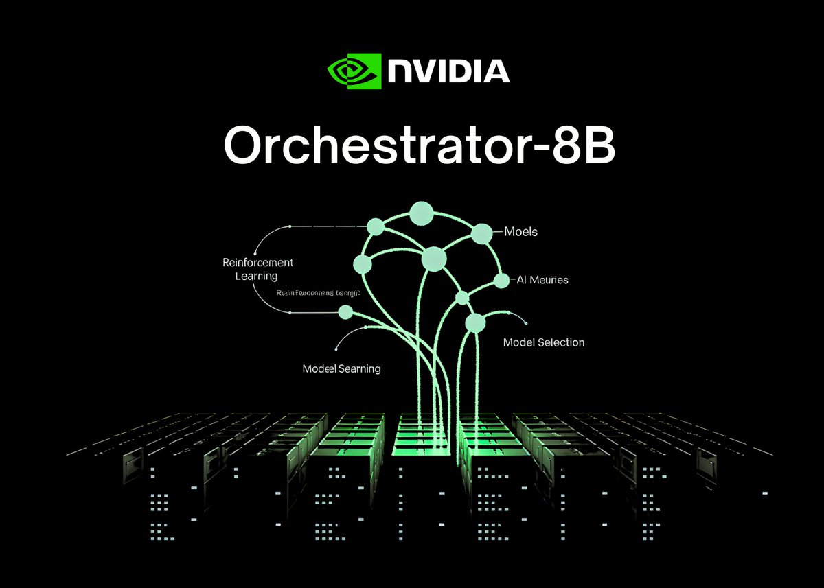 aiwithoutborder's tweet photo. How a Small Model Outperforms GPT-5 via Tool Coordination

NVIDIA and the Hong Kong University's open-sourced Orchestrator-8B model, with merely 8 billion parameters. signaling a paradigm shift in AI from monolithic large models to small-model+tool collaboration systems. https://t.co/pZAZjwPfWG