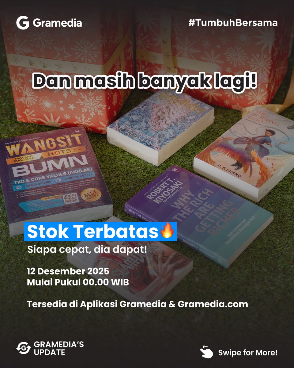 gramediadotcom's tweet photo. Road to 12.12 Sale https://t.co/00XEE4j6tV🚀

Udah siap war buat dapetin buku Rp 1.212 nanti malam, Grameds?🤩 https://t.co/h3jf7dWP1c