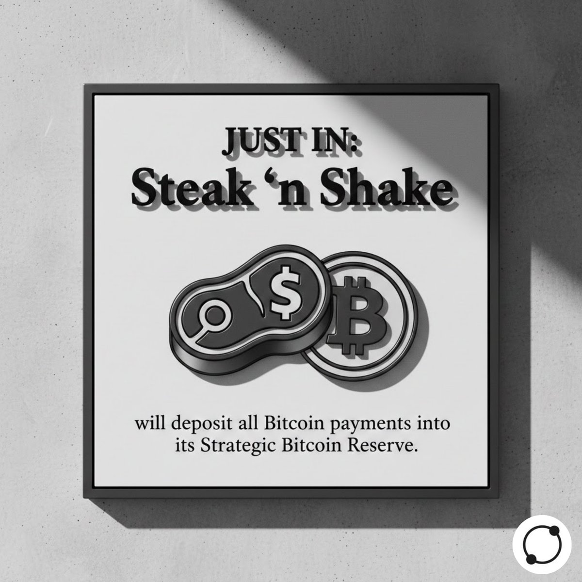 🥩💰 JUST IN: Steak ‘n Shake will deposit all Bitcoin payments into its Strategic Bitcoin Reserve.

#Blockchain #CryptoNews #FinTechInnovation