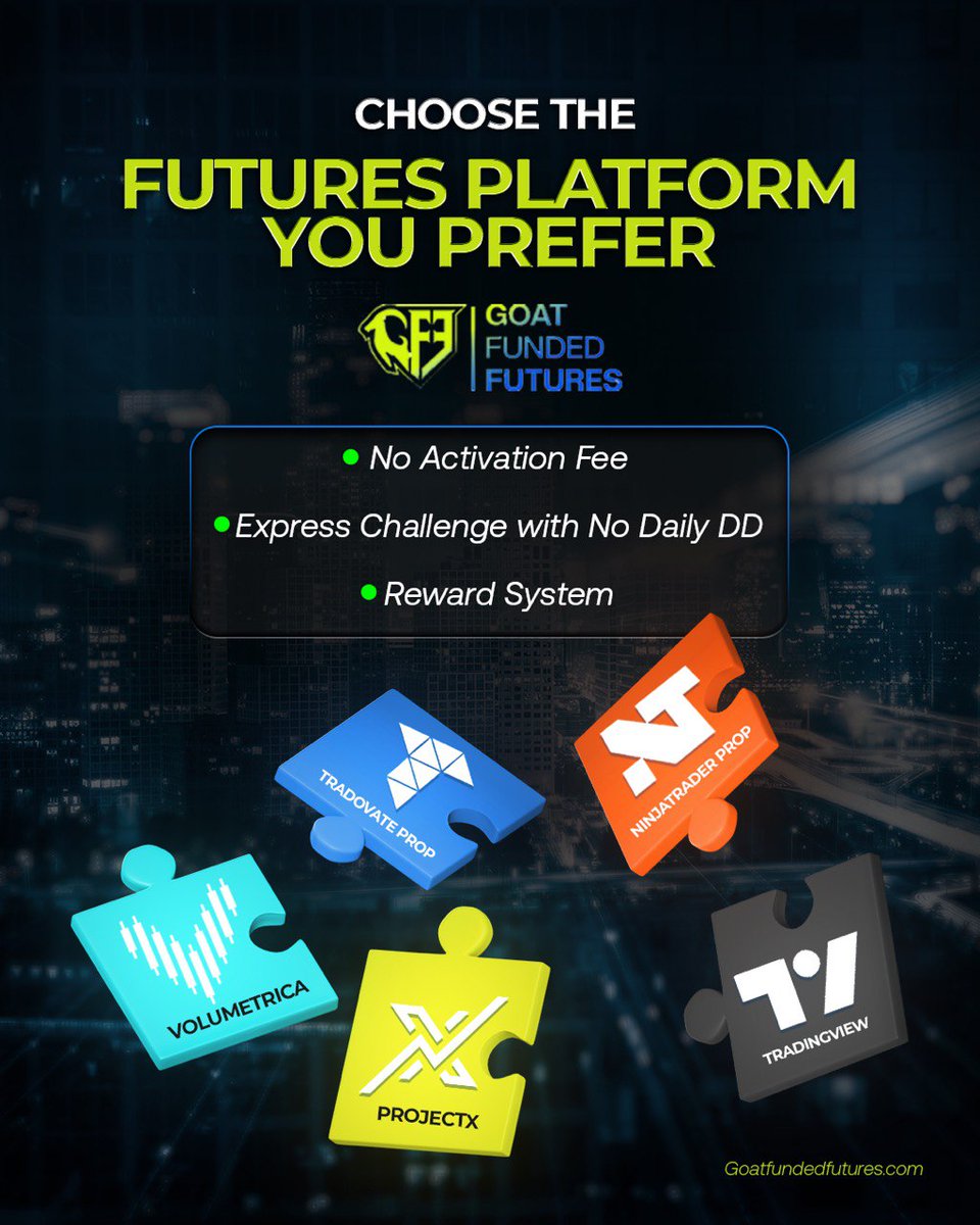 🚀 Your Futures Trading, Your Rules Only at GFF 🚀

Goat Funded Futures gives you the freedom to trade exactly how you prefer..

with powerful tools and flexible options built for serious traders.

Every plan includes:
• Zero activation fee
• Express Challenges with no daily
