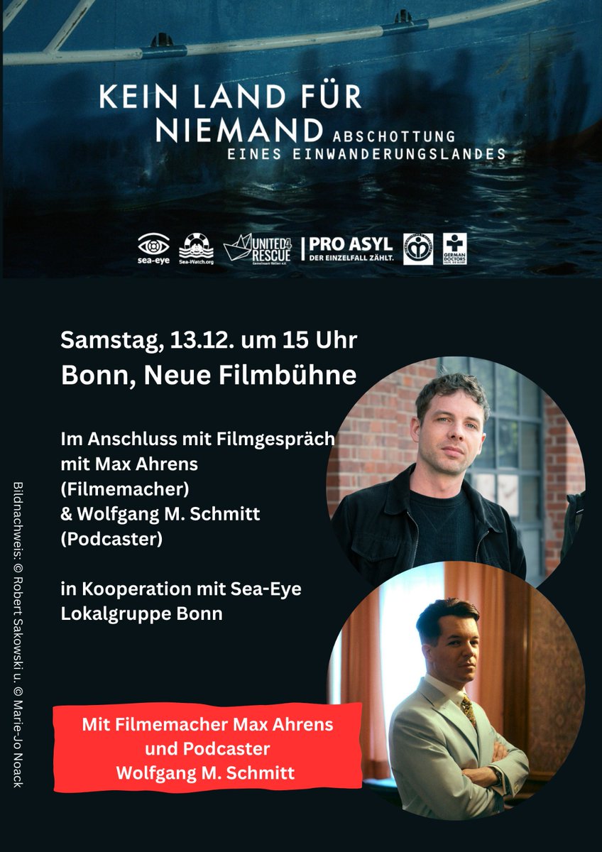 Diesen Samstag in Bonn!
<a href="/SchmittJunior/">Wolfgang M. Schmitt</a> <a href="/ahrens95/">Max Ahrens</a> <a href="/seaeyeorg/">Sea-Eye</a> #KeinLandfürNiemand