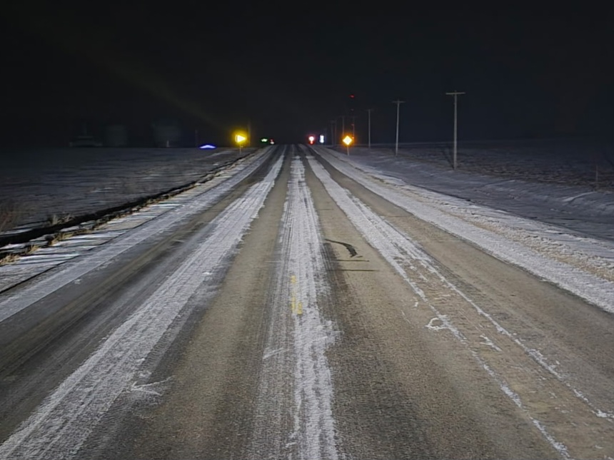There are patchy slick spots where snow was blowing across the roads as well as some sections of ice this morning. Crews will be out spreading salt &amp; sand. Take your time this morning if you're out early.