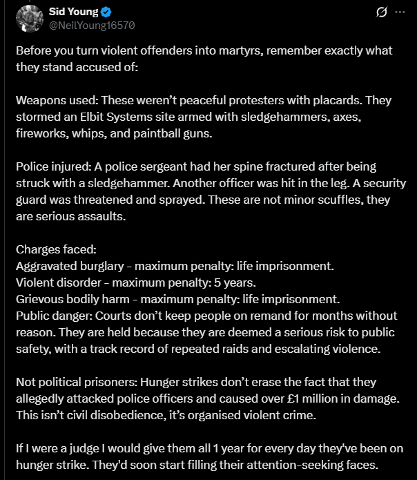 NeilYoung16570's tweet image. I'm becoming increasingly bored of sharing this post. The lefties seem to have forgotten why they are in prison. Instead of condemning their violent actions, they're attempting to deflect from their crimes and make this into a human rights issue. But the only people depriving…