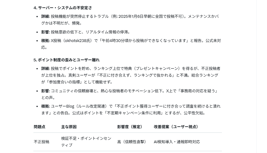 Tecchan60753585's tweet photo. AI”Groc”に質問～😆
『燃料油価格投稿サイトhttps://t.co/4s6muOK4mIの問題点は？』
回答
⇩ https://t.co/C84vQczXr1