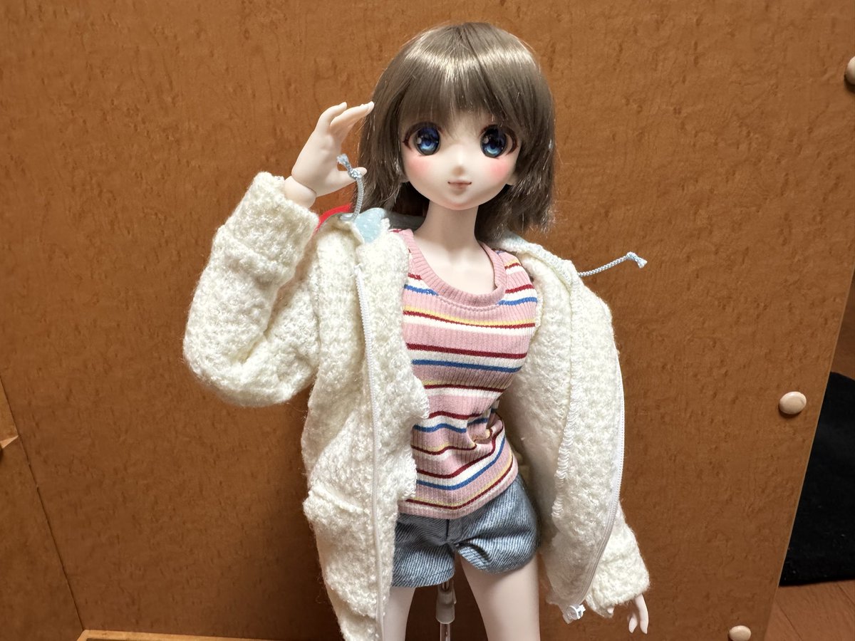 うちのでか曜ソロー（名前はまだない）に白いパーカーが欲しいと思っていたところ、丁度縁があり購入しました🥳👍

ボディもDDS2.0セミホワとなりましたしこれから出番も増えてくるかもしれない㊙️
大阪のボークスで買ったタコがフードに良い感じで収まりました🐙

#リトルワンダーワードローブ