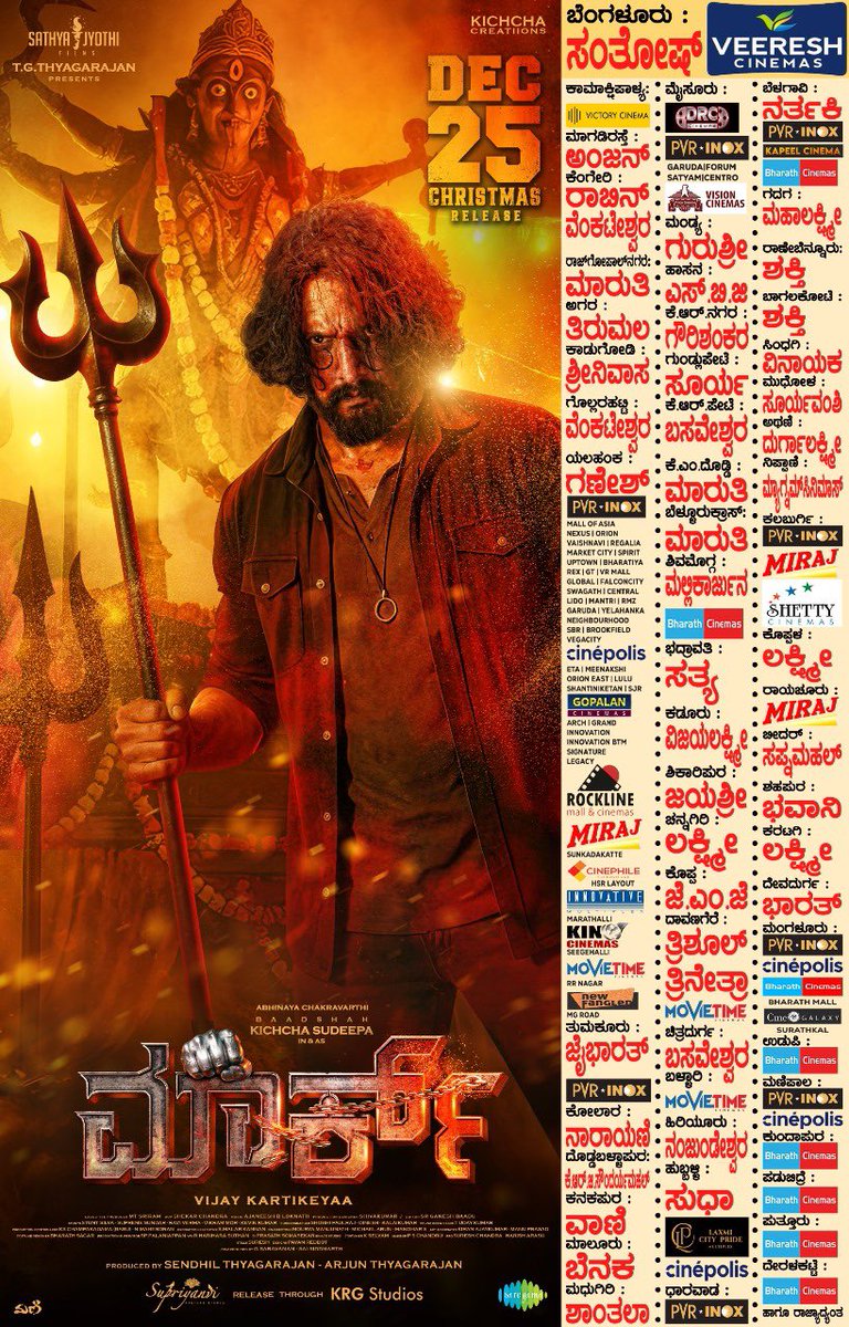 Karthik1423's tweet photo. 1st Set of theatres for #Mark
More to be added as we progress towards release

@KicchaSudeep sir
@SathyaJyothi 
@VKartikeyaa 
@SupriyanviPicS 
@KRG_Studios https://t.co/7tSbQF6ZFz