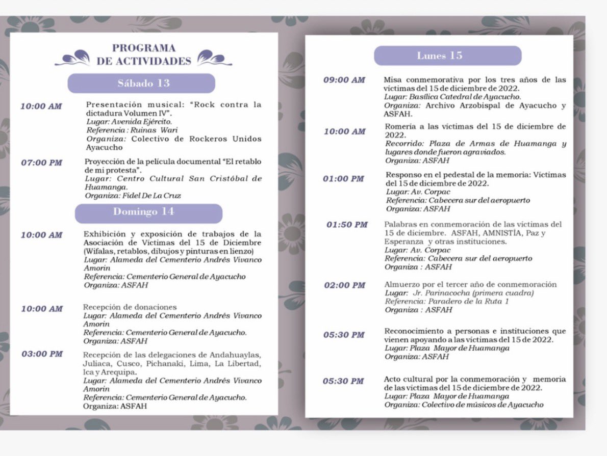#AYACUCHO | Tres años sin justicia: Este 15 de diciembre se recuerda la mas4cre de 10 víctimas. Familiares realizarán misa, romería y actos culturales, reivindicando memoria y justicia, además de denunciar impunidad por los asesin4tos ocurridos durante protestas contra Boluarte.