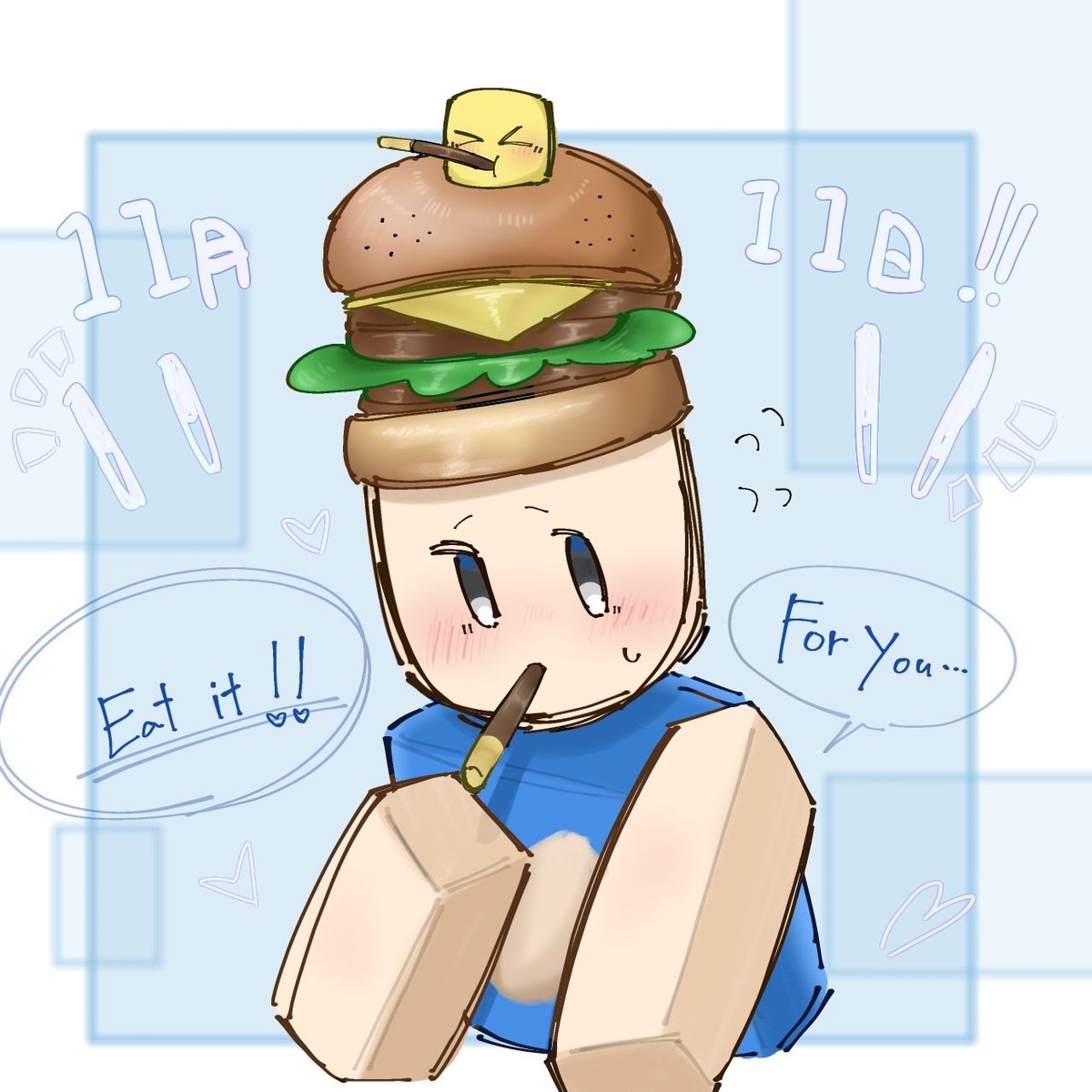 ポッキー　（手渡し） 1ヶ月遅れの）ポッキーの日‼️‼️🍫 🍔は誰にポッキーを渡してるのかな