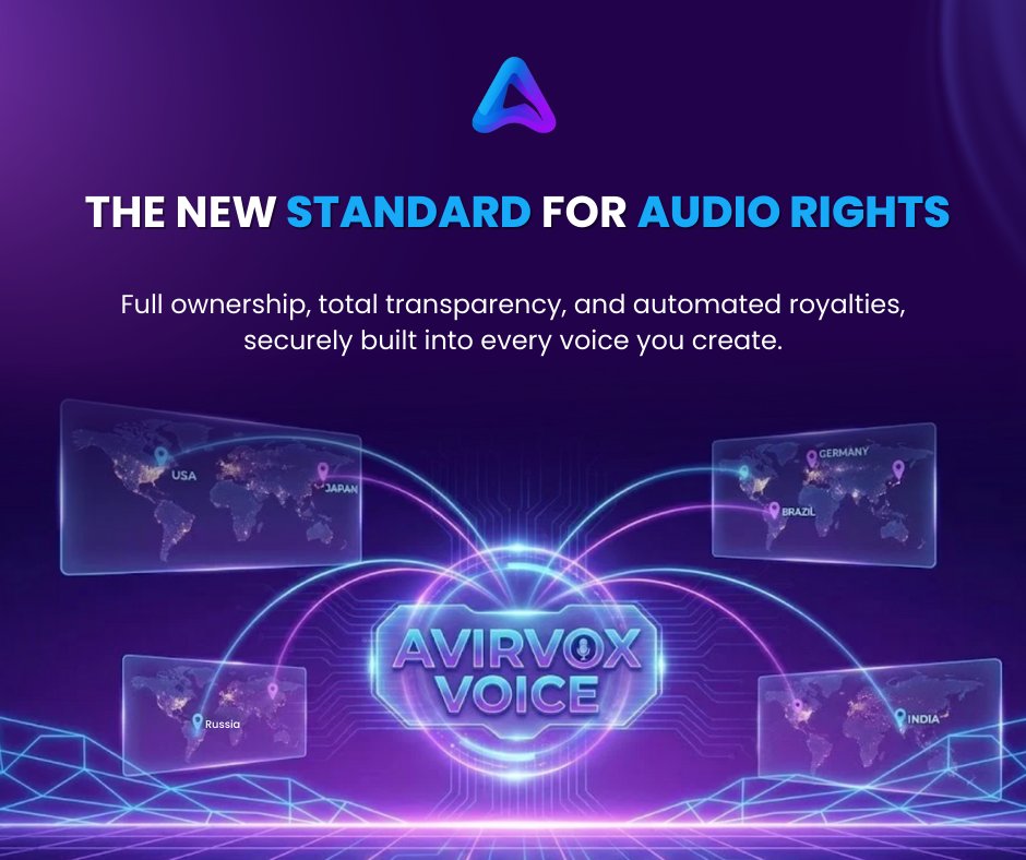 AvirvoxLabs's tweet image. Welcome to The New Standard for Audio Rights. 🔒 

We ensure full ownership, total transparency, and automated royalties are securely built into every voice you create. 💎

It’s not just a feature, it’s the foundation of the new voice economy. 🗣️

#Crypto #OwnYourVoice