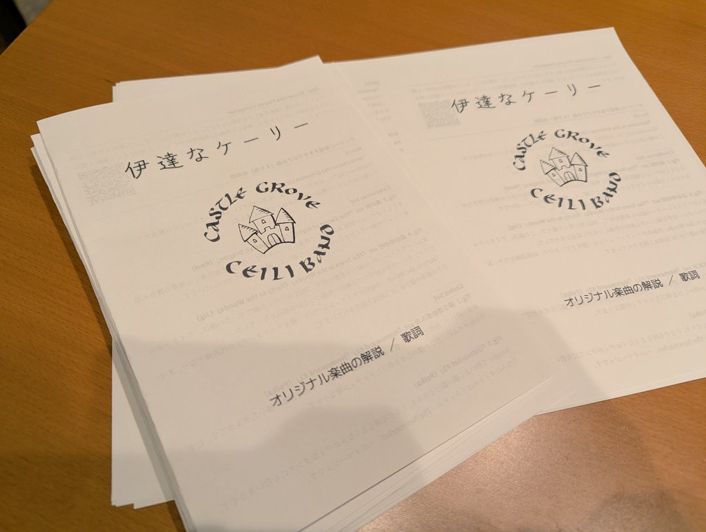 今夜は土曜日のアイリッシュダンスパーティー「伊達なケーリー」のパンフレットを印刷して折ってます！
ダンスなので通常は配られるはずのない、作曲者本人によるオリジナル19曲の楽曲解説です☘️