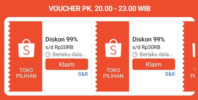 Info Promo Diskon Shopee 12.12 Sale
Voucher 99% sd 20RB

⏰ Jam 20:00
📍Min Belanja 20RB

Klaim vouchernya di sini:
s.shopee.co.id/gIwZbRQX2