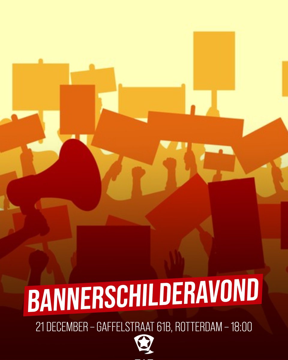 Hallo kameraden! Zondag 21 december organiseren wij een bannerschilderavond ter voorbereiding van de vele aankomende antimilitaristische acties. Wil jij ook helpen met oppositie tegen genocide en militarisme? Wees erbij!
⏰ - Zondag 21 december 18:00 
📍 - Gaffelstraat 61B