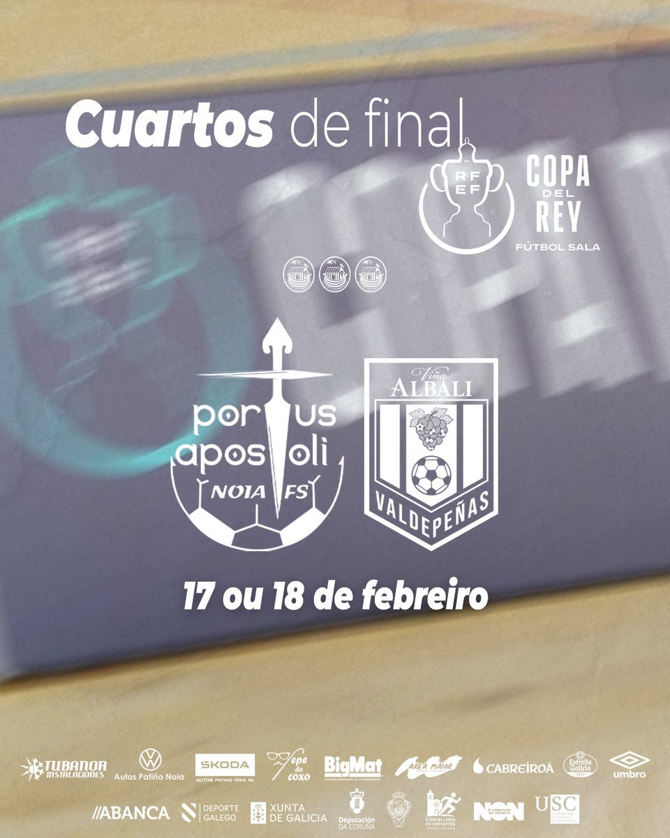 NoiaFutbolSala's tweet image. Noieses, xogarémonos o pase á Final Four da #CopaDelReyFS XUNTOS! 🤍

🆚🏆 @VinaAlbaliFS será o rival nos 𝗰𝘂𝗮𝗿𝘁𝗼𝘀 𝗱𝗲 𝗳𝗶𝗻𝗮𝗹.

🗓️ A eliminatoria, a partido único, disputarase o 17 ou 18 de febreiro no Municipal Agustín Mourís.