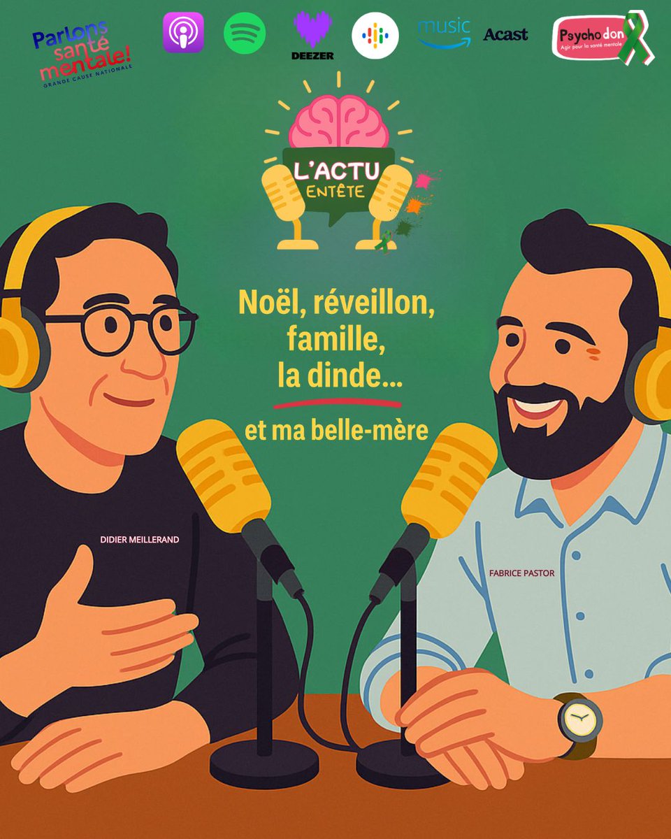 🎄Noël, réveillon, famille, la dinde… et ma belle-mère
🎧Disponible sur toutes les plateformes
Écoutez le dès maintenant  ⬇️ smartlink.ausha.co/l-actu-en-tete…

<a href="/CNIGEM1/">CNIGEM - Collectif National Inter-GEM</a> <a href="/SOSAmitieIDF/">S.O.S Amitié IDF</a> <a href="/Clariane/">Clariane</a> <a href="/dmeillerand/">Didier Meillerand</a> <a href="/FrankBellivier/">Frank Bellivier</a> 
#Noël2025 #SantéMentale #LActuEntête