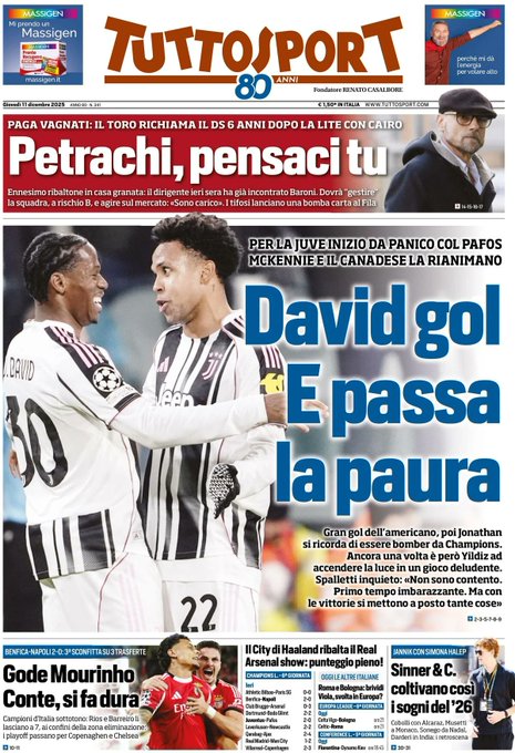 Front Page Tutto Sport, Thursday 11 December 2025