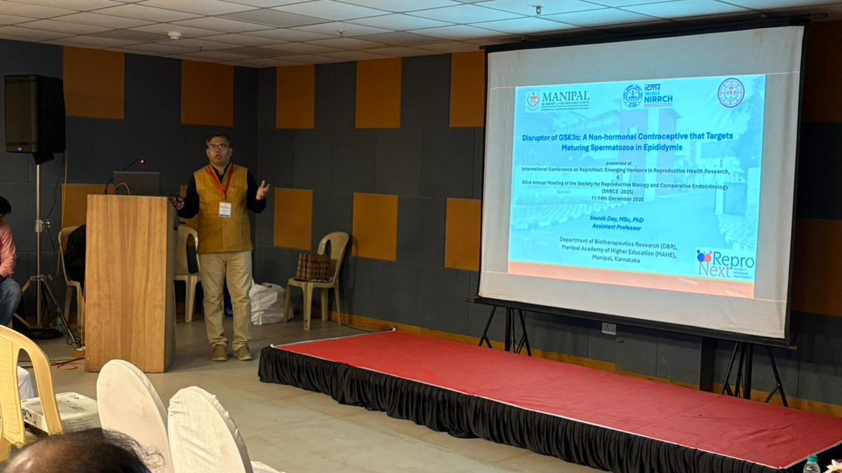 icmrnirwoh's tweet photo. Dr Souvik Dey, @MAHE_Manipal, presented his work on the evaluation of contraceptive potential of BRD0705, a GSKa inhibitor. His results indicated that this compound targets maturing spermatozoa in the epididymis.
#ReproNext #ReproductiveHealth #SRBCE https://t.co/dshztEwi1J