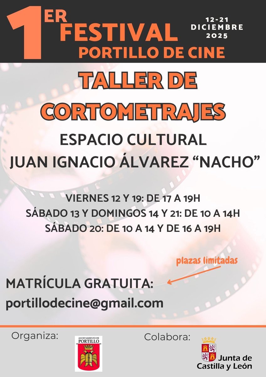 jalonsodelinaje's tweet photo. ¡Taller de cortometrajes gratuito en Portillo (Valladolid)! Información e inscripciones: portillodecine@gmail.com https://t.co/tiZErd3Tt4
