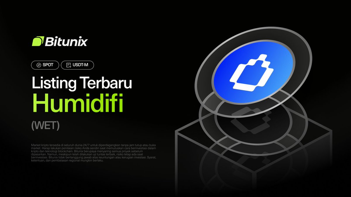 BitunixID's tweet image. 📣 Listing Perdagangan Terbaru

Dengan bangga Bitunix Melisting $WET @humidifi pada perdagangan Spot dan Futures!    

🔥 Tautan Perdagangan Spot:
bitunix.com/p/1c1V

🔥 Tautan Perdagangan Futures:
bitunix.com/p/3x3M