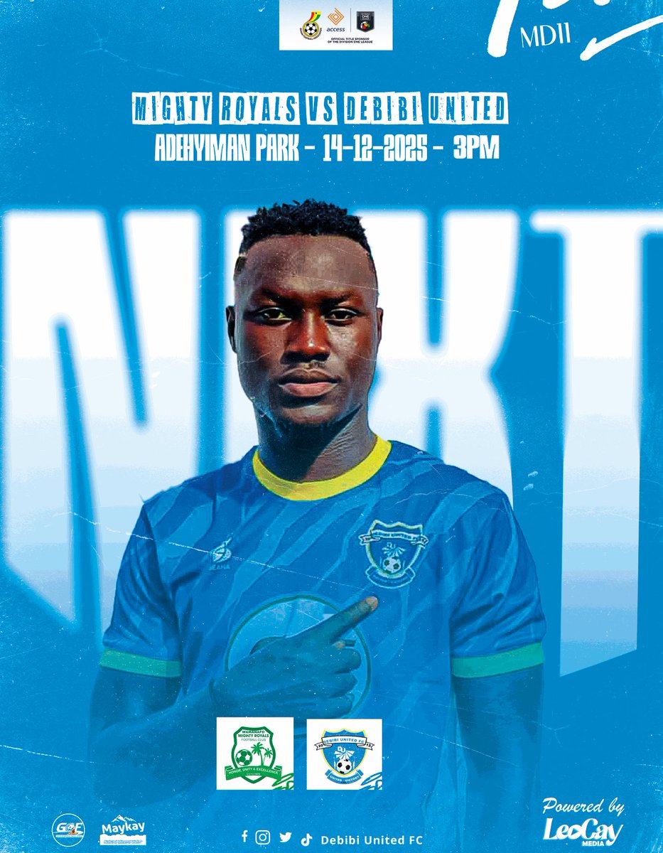 Abdulsaeed240's tweet photo. 🤍💛🩵MATCHDAY 11 🤍💛🩵

🏆Access Bank Division One League 

⚽️| Wamanafo Mighty Royals F.C 🆚 Debibi United

📆|  SUNDAY, 14 /12 /2025

🏟️| ADEHYIMAN PARK

📍| WAMANAFO 
  
🕰️| 3:00 PM

#greengenerationfarms
#maykaydrinkingwater
#unitedforvictory
#AccessBankDOL
#MatchDay11 https://t.co/7D1T5Lt8jV