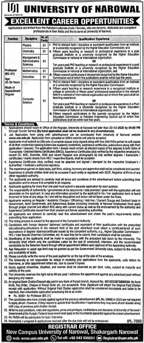betterpakistan's tweet image. The University of Narowal has invited applications for the position of Professor in the disciplines of Physics, Chemistry, Mathematics, Computer Science, Management &amp;amp; Administrative Sciences, and Education.
I especially encourage candidates holding doctoral degrees from…