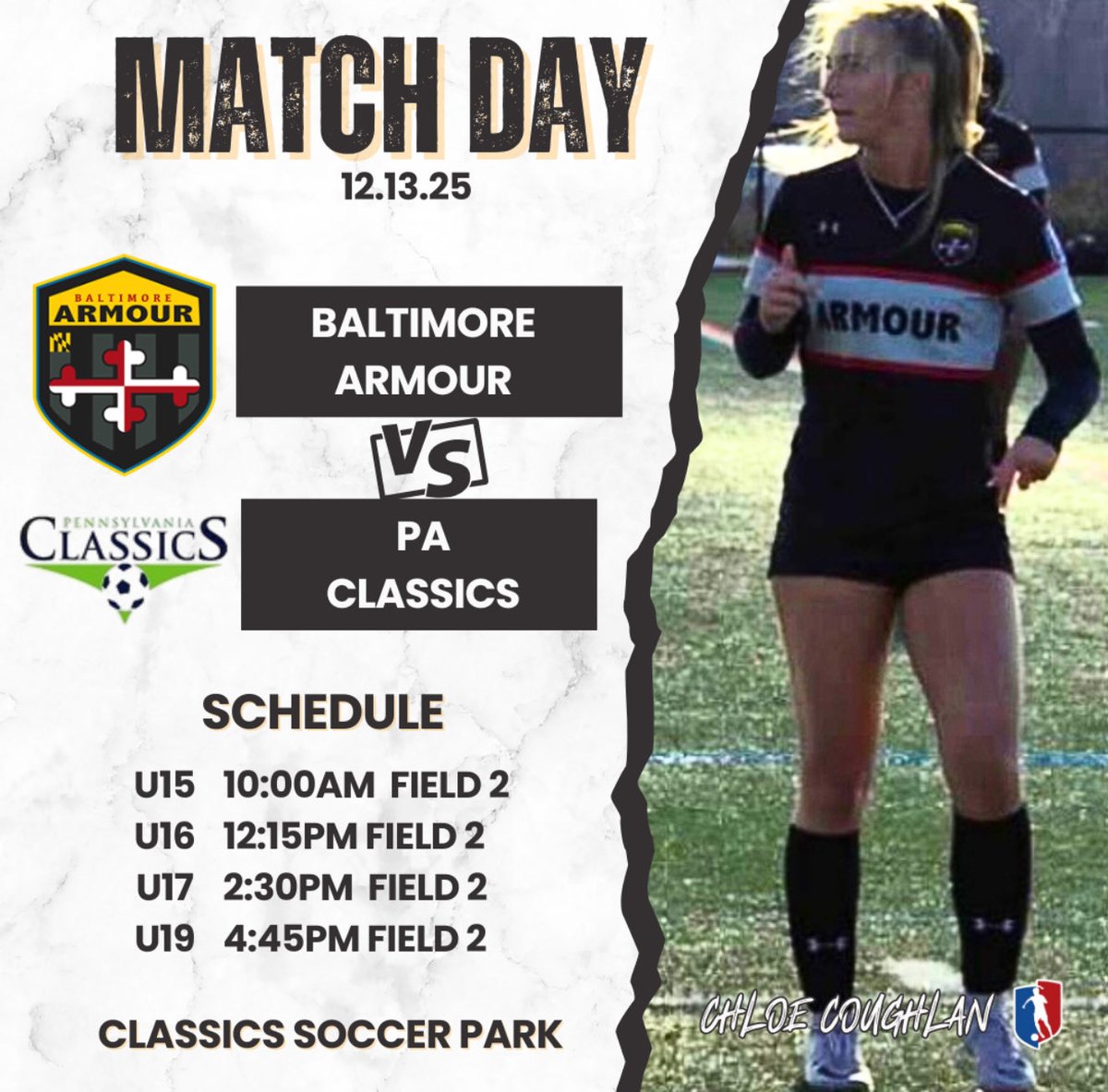 Upcoming Match-Up on Saturday, December 13th vs PA Classics at Classics Soccer Park <a href="/bmorearmour/">Baltimore Armour</a> <a href="/GAcademyLeague/">Girls Academy</a> #soccersaturday #soccergirls #GirlsAcademy <a href="/PAClassics/">PA Classics</a>