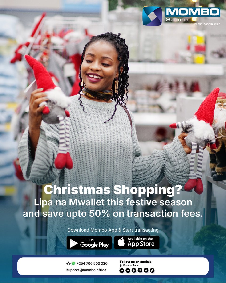 mombosacco's tweet image. Spread the cheer without spreading your budget! Lipa na Mwallet this festive season and keep more of your money by saving up to 50% on transaction fees. It's the smart way to shop for Christmas. Download the Mombo App &amp;amp; Start transacting! #mwallet #momboapp #merrychristmas