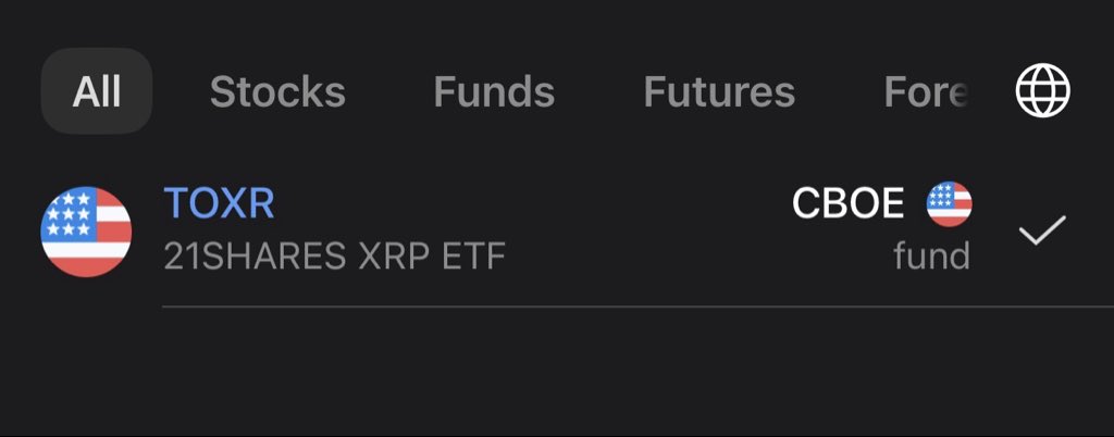 $TOXR just appeared on TradingView — XRP ETF by 21Shares is officially showing.
Feels like we’re about to go LIVE.
The pieces are lining up…🚀 #XRP #TOXR #Ripple