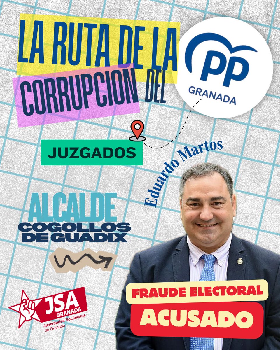 JSAGranadaCEP's tweet photo. 𝐋𝐀 𝐑𝐔𝐓𝐀 𝐃𝐄 𝐋𝐀 𝐂𝐎𝐑𝐑𝐔𝐏𝐂𝐈𝐎́𝐍 𝐃𝐄𝐋 𝐏𝐏 𝐃𝐄 𝐆𝐑𝐀𝐍𝐀𝐃𝐀 🚂

📍El alcalde de Cogollos de Guadix y Diputado Provincial, Eduardo Martos, está acusado por un delito de fraude electoral https://t.co/XS5iqfAAvU