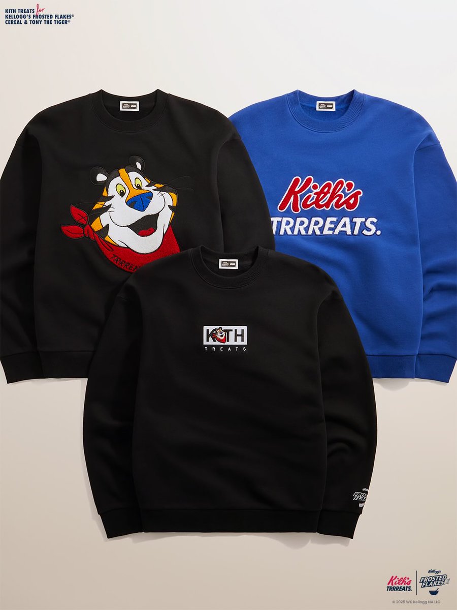 KithTreats's tweet photo. Kith Treats for Kellogg’s Frosted Flakes® Cereal &amp; Tony the Tiger® 

The capsule collection releases this Friday, 12/12 at all US Kith Treats locations, Kith Treats Toronto, 11AM EST on https://t.co/JvGwwAuwYM, https://t.co/bappW9yLYa &amp; the Kith App. https://t.co/wFomfVKZBC