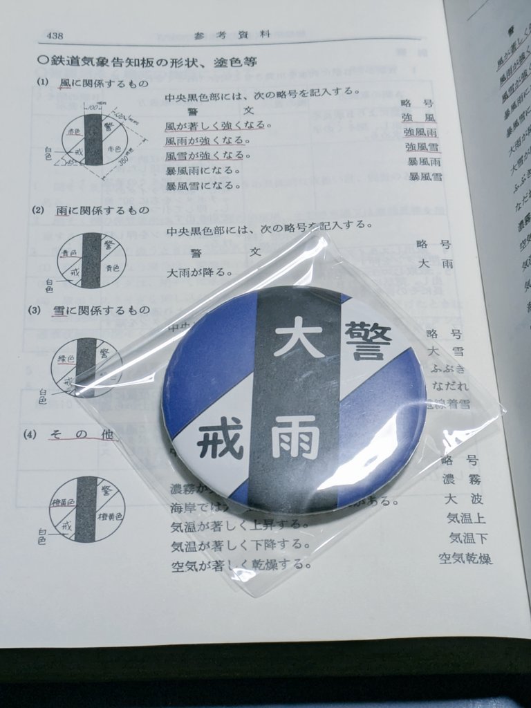 鉄道気象告知板について】 鉄道気象告知板は丸形で赤色・青色・緑色