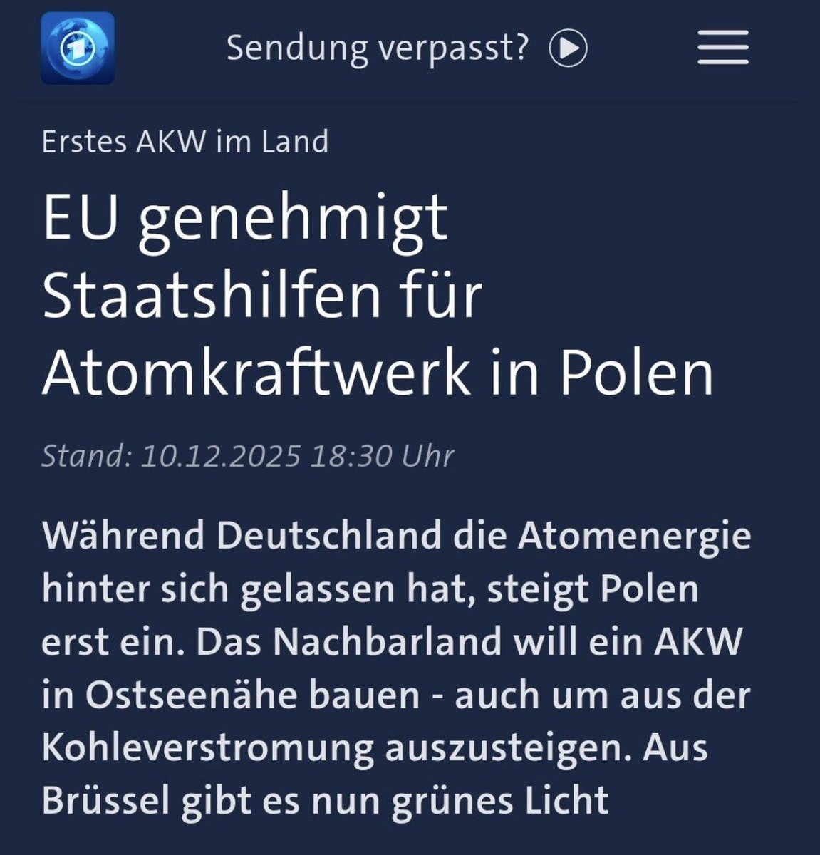 Georg_Pazderski's tweet photo. IRRENHAUS EU❗️

Kommen Sie sich nicht auch VERAR***T vor?

WIR finanzieren jetzt Atomkraftwerke in Polen, damit die uns später ihren Atomstrom teuer verkaufen können, wenn der Wind nicht weht und die Sonne nicht scheint.

Und in Deutschland sprengt man hochmoderne Kernkraftwerke. https://t.co/KmLhzlk0yL