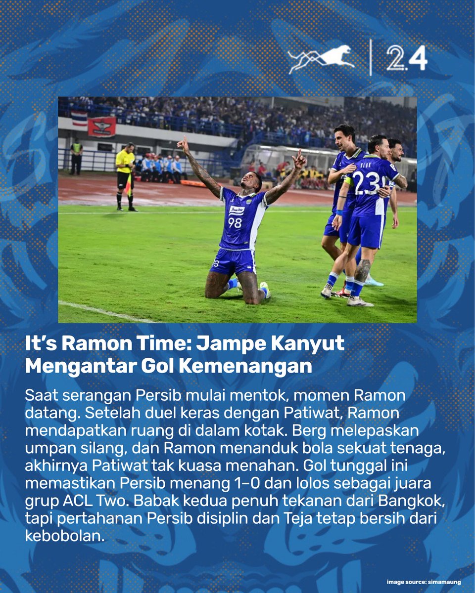 Ramon akhirnya menaklukkan Patiwat! Satu sundulan, satu gol, dan satu tiket ke 16 besar ACL Two. Persib resmi jadi juara grup.

Cerita lengkapnya ada di karyakarsa.com/stdsiliwangi/s…! 🔵⚪🔥