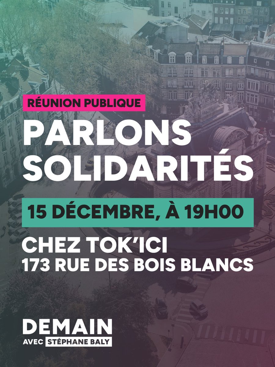 👋 Venez découvrir nos premières mesures sur les solidarités et le logement et nous partagez vos idées, remarques et ambitions pour Lille, demain ! 

🗓️ Rendez-vous au Tok ici #Lille à partir de 19h, ce lundi 15 décembre. 

Venez nombreux•ses 💫