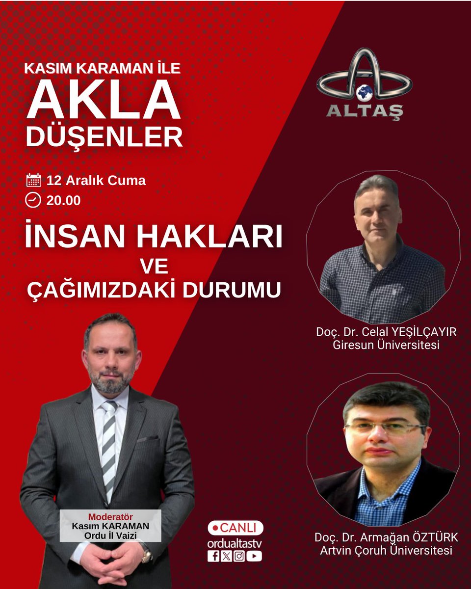 kasimkaraman's tweet photo. 📌 İnsan haklarının tarihî ve felsefî temelleri
📌 Modern çağdaki hak ihlalleri ve yeni meseleler
📌 Savaş, göç, yoksulluk ve dijital mahremiyet
📌 Türkiye’de insan hakları bilinci ve toplumsal sorumluluk
@CelalYesilcay 
@liberaladalet https://t.co/cT6ZzDJhMO