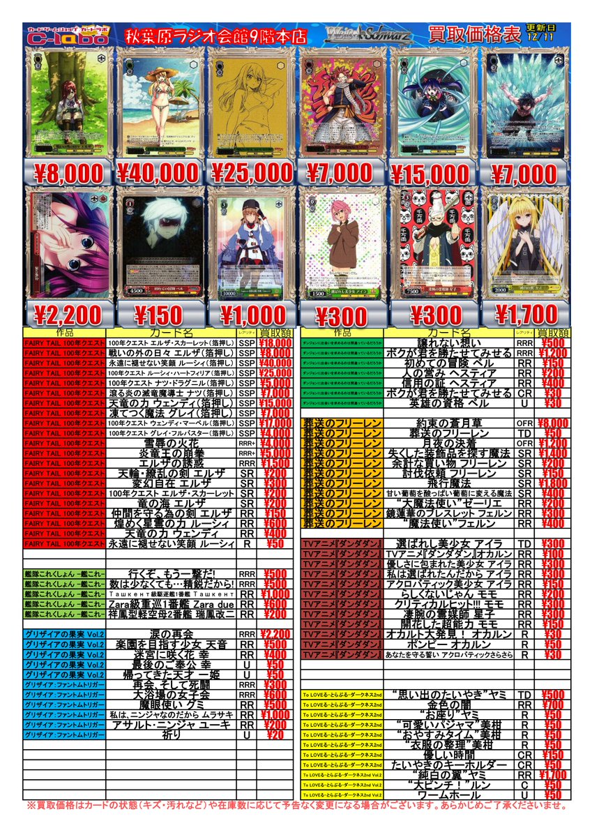 ◇ #ヴァイスシュヴァルツ 買取情報◇ 想いは届く RRR 2200 人生を