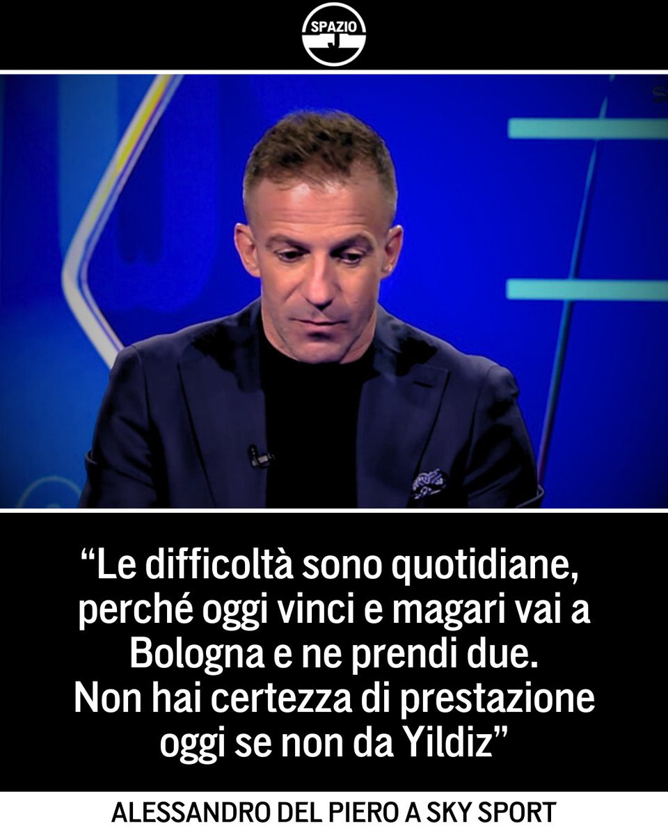 Spazio_J's tweet photo. Alessandro Del Piero nel post partita ha analizzato la situazione della Juve 🤔
L'ambiente bianconero non è per tutti: parola di Alex ai microfoni di Sky‼️
A suo avviso Spalletti deve trovare certezze, al momento l'unica è Yildiz 😕
#JuventusPafos #ChampionsLeague #DelPiero https://t.co/kQUrIn1KSr