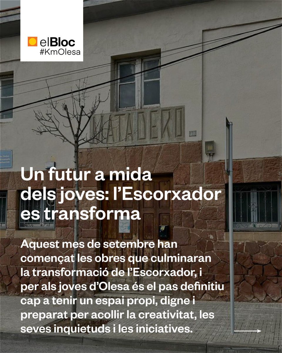 Fa unes setmanes va començar la darrera fase de les obres de reforma i millora de l’Escorxador, un espai per als joves d’Olesa. La regidora de joventut <a href="/emmadp26/">Emma DP</a> us ho explica! Podeu llegir l’article sencer al nostre web: elbloc.eu/noticies/un-fu…