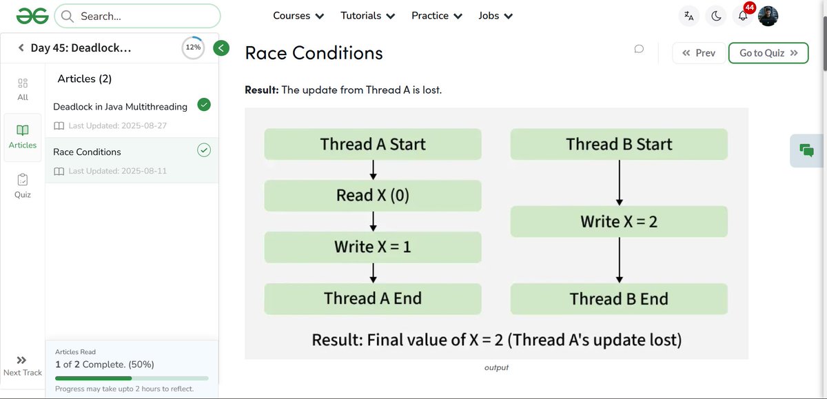 amanhaidry's tweet image. #Java from @geeksforgeeks 🚀
✅Deadlock
✅Race Conditions
✅Atomic Variables
✅Atomic vs Volatile vs Synchronized

#365DaysOfCode #JavaDev #GeeksforGeeks #gfg #nationskillup #skillupwithgfg #365DaysOfCoding