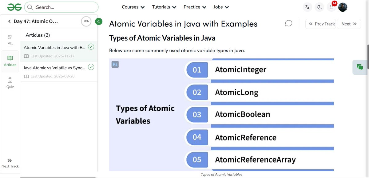 amanhaidry's tweet image. #Java from @geeksforgeeks 🚀
✅Deadlock
✅Race Conditions
✅Atomic Variables
✅Atomic vs Volatile vs Synchronized

#365DaysOfCode #JavaDev #GeeksforGeeks #gfg #nationskillup #skillupwithgfg #365DaysOfCoding