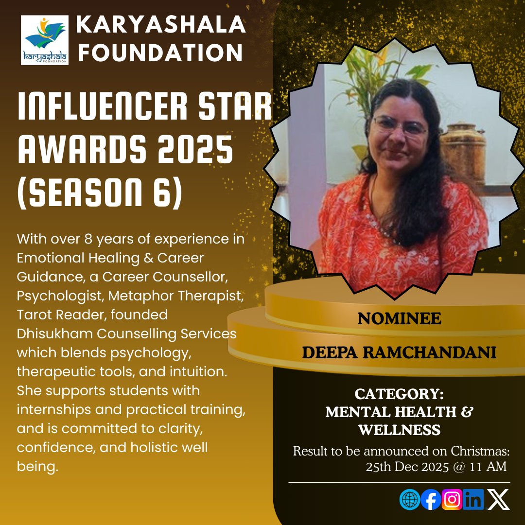 Karyashala_Fdn's tweet photo. 🌟 𝐍𝐨𝐦𝐢𝐧𝐞𝐞 𝐟𝐨𝐫 𝐈𝐧𝐟𝐥𝐮𝐞𝐧𝐜𝐞𝐫 𝐒𝐭𝐚𝐫 𝐀𝐰𝐚𝐫𝐝𝐬 𝟐𝟎𝟐𝟓 (𝐒𝐞𝐚𝐬𝐨𝐧 𝟔) 🌟

#KaryashalaFoundation #InfluencerStarAwards2025 #WomenLeaders #SocialImpact #EducationForAll https://t.co/rG74xwBEQ4