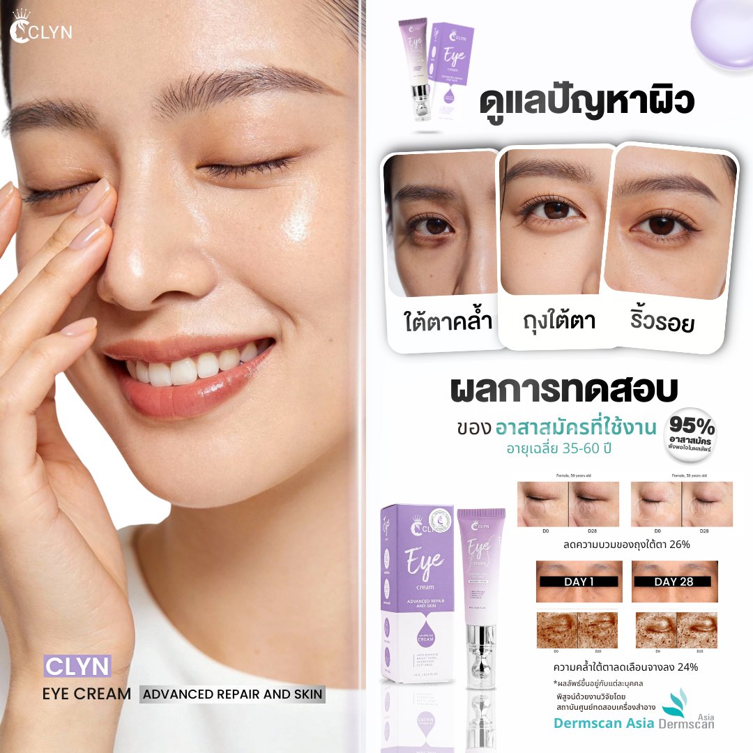 serum_clyn's tweet photo. ✨👁️ใต้ตาคล้ำ-ริ้วรอย-ถุงใต้ตา
แค่ทา CLYN Eye Cream ทุกวัน ตื่นมาผิวใต้ตาเนียนขึ้นจนเห็นได้ชัด

เหมาะสำหรับคนที่มีปัญหา ใต้ตาคล้ำ  ถุงใต้ตาชัด ผิวรอบดวงตาไม่สดใส
🛒 ตอนนี้ราคาเพียง 390.- (จาก 690.-)

พร้อมให้ใต้ตาสวยสดใส…มั่นใจทุกมุมมอง

#ครีมลดใต้ตา #ครีมลดถุงใต้ตา #ครีมทาใต้ตา https://t.co/gPpov4vNDA