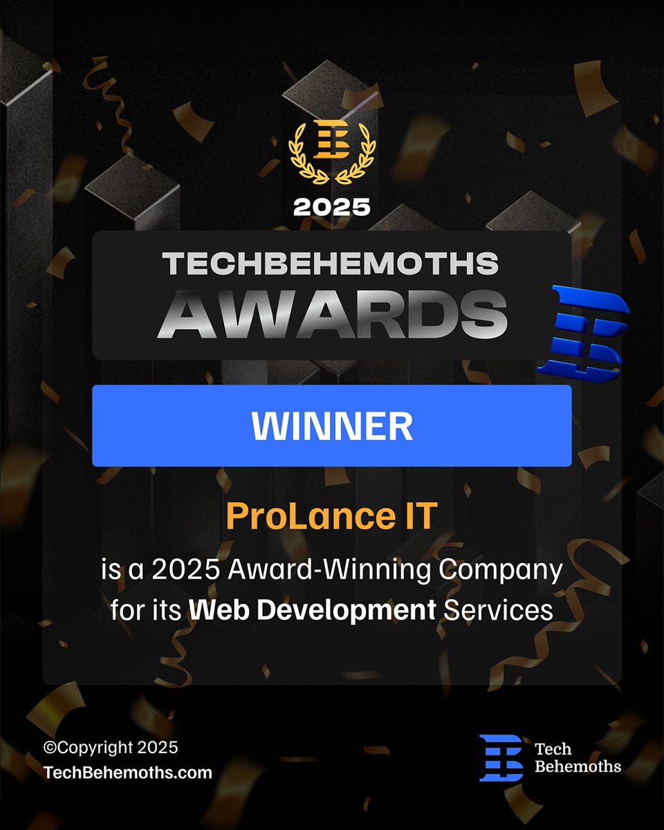 ProLance_IT's tweet photo. From ideas to impact, every line of code, every solved challenge, every shipped product has led us here.

🏆 ProLance IT wins the 2025 TechBehemoths Award for Web Development!
A huge thank you to our team and clients for trusting our vision.

#AwardWinningTeam #WebDevExcellence https://t.co/FegUs5WSOO