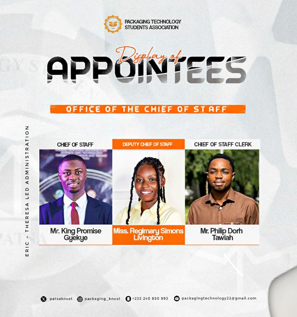 🟡⚫️PATSA KNUST 🟡⚫️

*OFFICE OF THE CHIEF OF STAFF UNVEILED!*
The powerhouse ensuring structure, discipline, and smooth administrative flow.
Proudly under the 
©️ ERIC-THESS  LED ADMINISTRATION